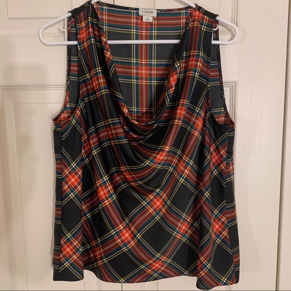 J. Crew , Holiday plaid Drape Neck Tank, EUC, size M